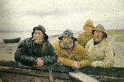 Michael Ancher fire fiskere ved en bad pa skagens strand oil painting artist
